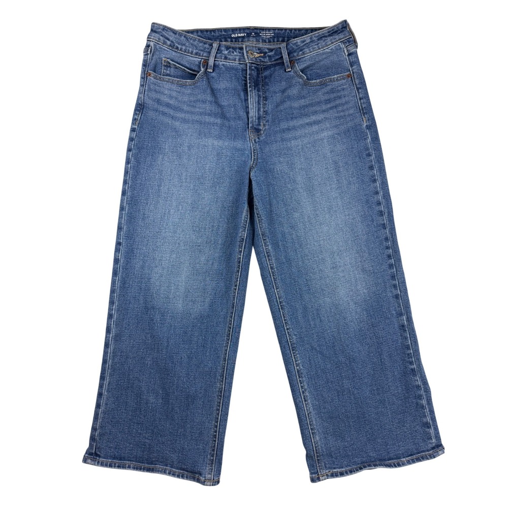 Old Navy Sky-Hi Wide Leg Jeans Womens 12 Petite Extra High Rise Medium Wash Blue